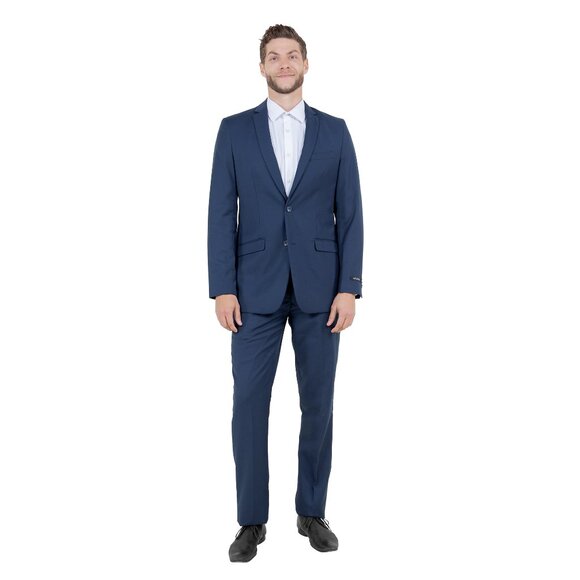 Azzuro's Premium Polyester Slim Fit 2pc Mens Suit, Navy - Picture 3 of 5